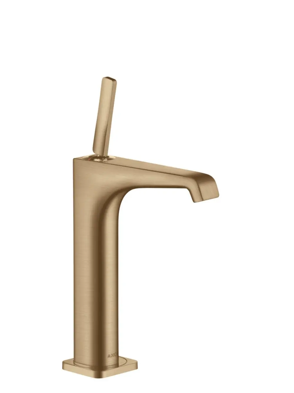 Einhebel-Waschtischmischer in gebürstetem Bronze-Finish von AXOR mit einem schlanken, geraden Design und einem einzigen Griff für die Bedienung.
